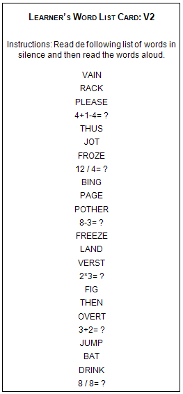Figure 1. Learner’s word list card