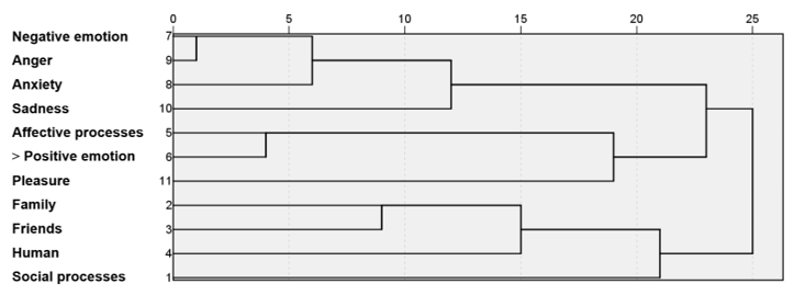 Figure 1. Dendrogram using average linkage between groups by socio-affective variable