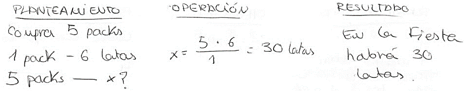 Figura 7. Uso de la Regla de tres en el problema M-N (estudiante 2o. Secundaria)