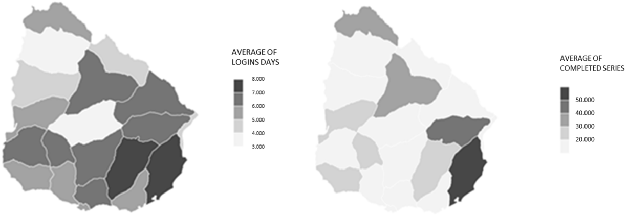 Figure 1. Georeferenced Heatmaps of Login Days and Completed Series