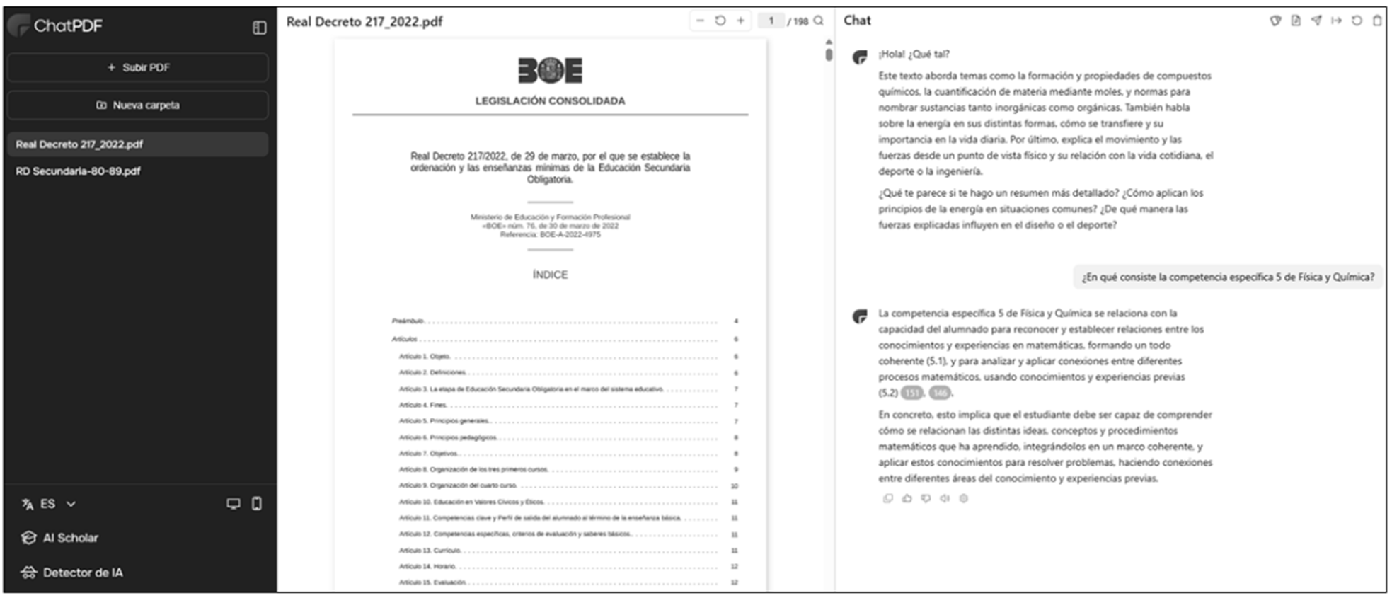 Figura 5. Actividad práctica que propone el uso de ChatPDF en Diseño Curricular